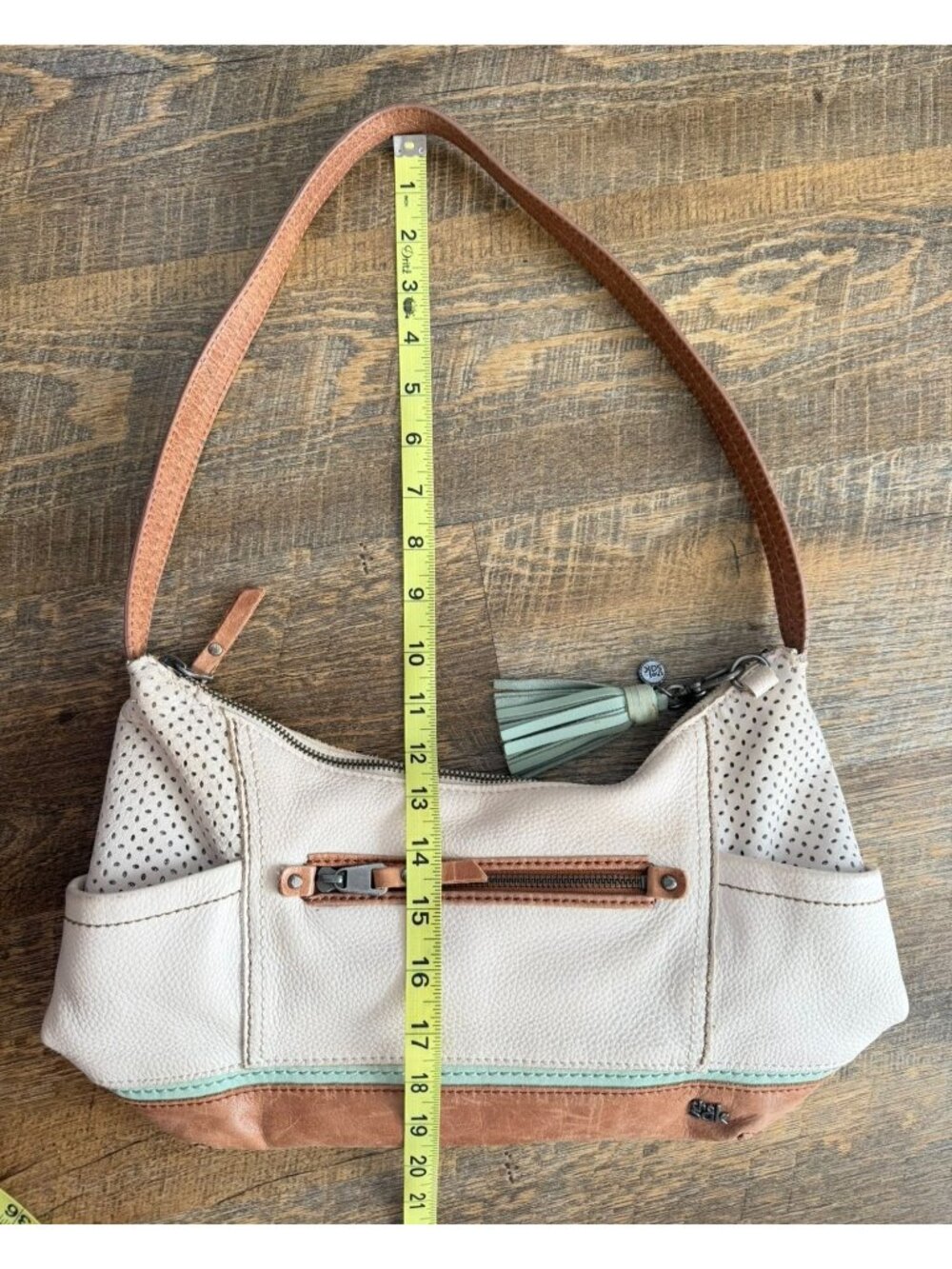 The Sak White Brown Leather Shoulder Bag Hobo Mint Tassel Women's Purse Cowgirl - Picture 6 of 7